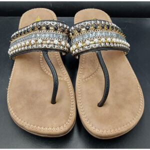 Volatile women's sandals flip flop sz 8‎ w silver black gold white rhinestones